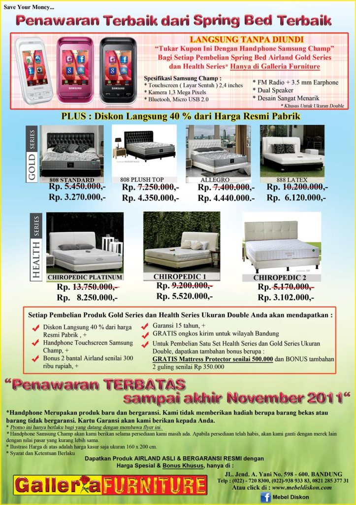 Daftar Harga Airland Spring Bed di Galleria Furniture - Murah, Diskon